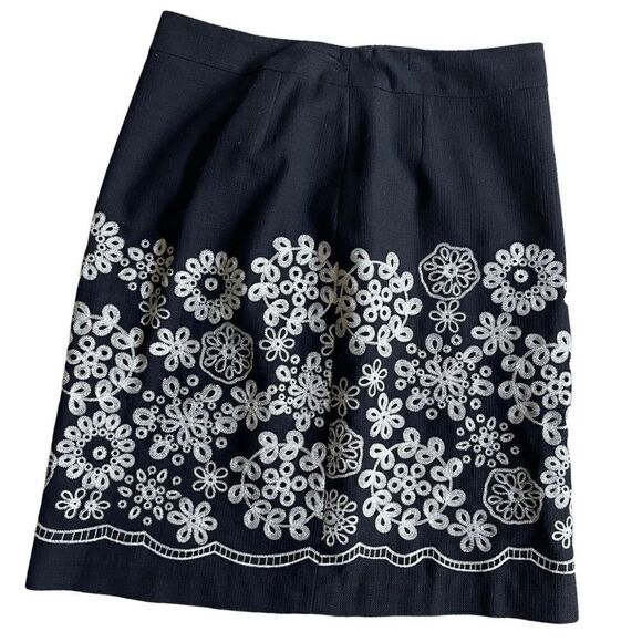 VTG Harold’s White Floral Embroidery Contrast Black Summer Cotton Tweed Skirt - Picture 6 of 15